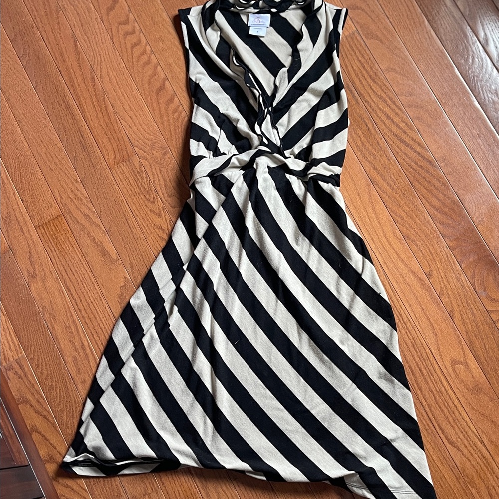 bebe Black and Cream Asymmetrical Dress